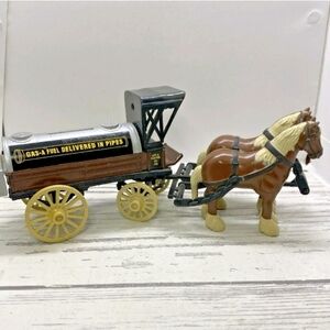 ERTL HORSE DRAWN Gas-A Fuel Tanker Wagon Locking Coin Bank VINTAGE 1990S